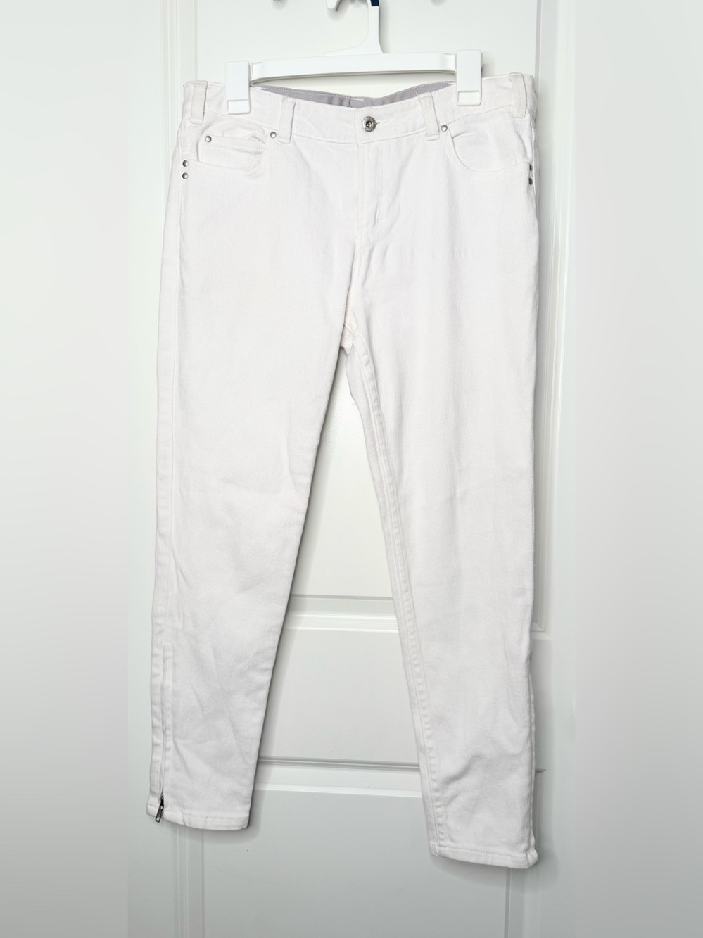 Kenneth Cole Womens 29 White Skinny Jeans Ankle Zip Stretch Denim Pants